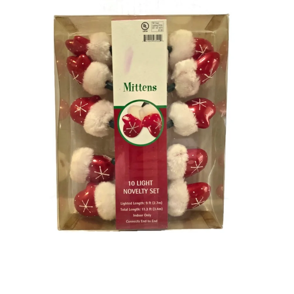 New Santa Red Mittens 10 Light Set Novelty Christmas Lights, 2004,